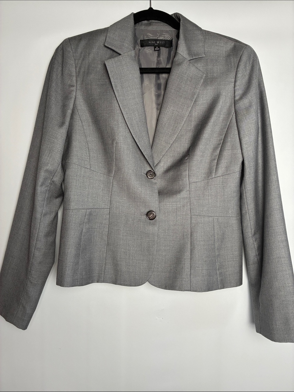 Nine West Silver-Gray Women's Two-Button Tailored Blazer Jacket